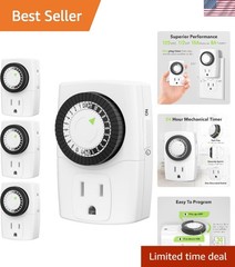 Easy-to-Use Indoor Mechanical Outlet Timer with 24-Hour Programmability – 4-Pack