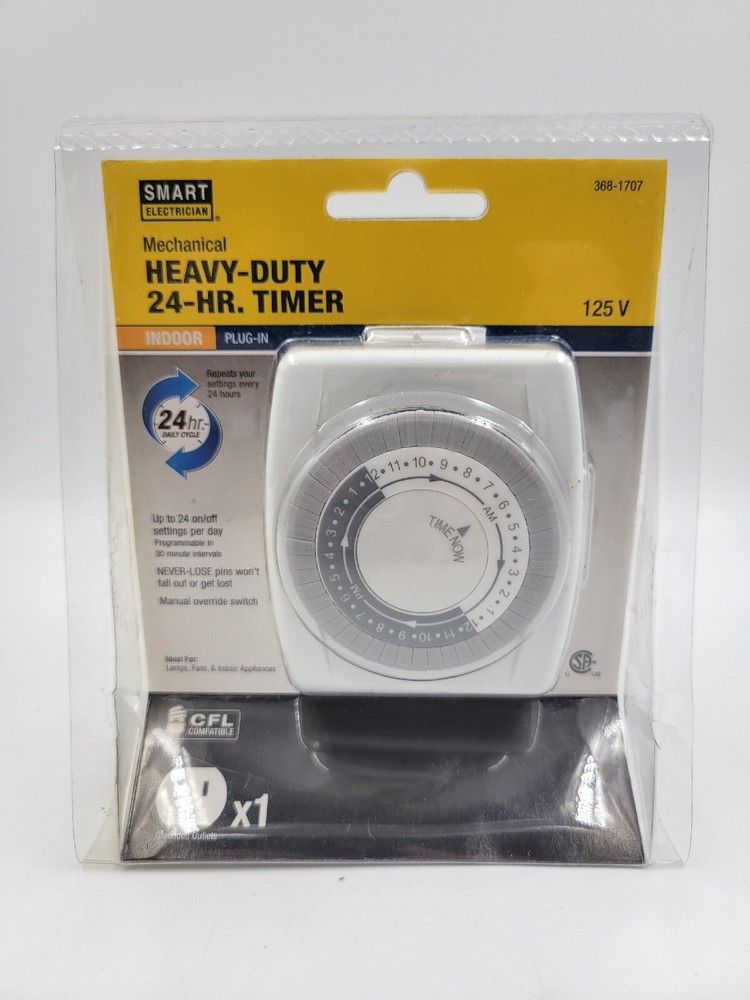 Mechanical Heavy Duty 24 Hr Timer, 1 Grounded Outlet, 125V cfl compatible indoor