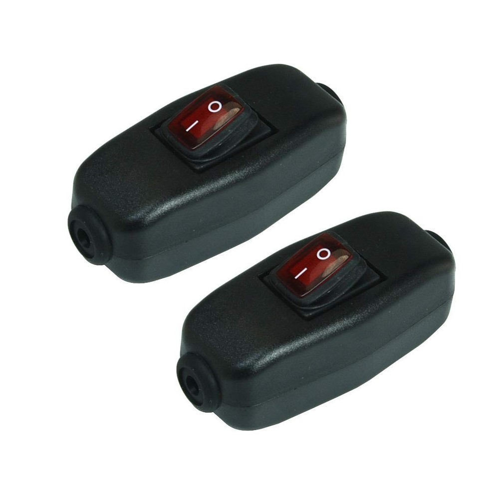 2 PCS Appliance Light Waterproof Switch On/Off Button Inline Cord Black