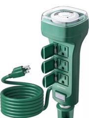 24H Outdoor Yard Stake Mechanical Built-In Timer Auto ON-OFF-ON 6 Outlets-New