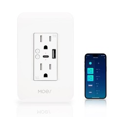 MOES Smart USB Wall Outlet Receptacle with TypeC & TypeA Charger, 2.4GHz WiFi…