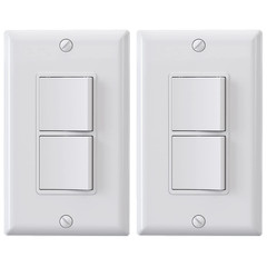 Decorator Double Rocker Light Switch, Two Single Pole Paddle, 15A 120V, In-Wall
