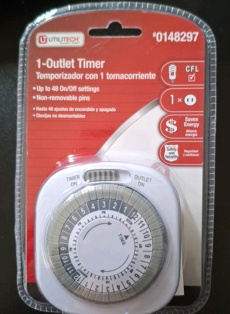 Utilitech #0148297. 1 Outlet Timer Up to 48 On/Off Settings. 125v-60Hz. NIB