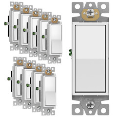 Decorator Paddle Rocker Light Switch, Gloss Finish, Single Pole, 3 Wire, Groundi