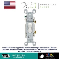 Leviton 15-Amp Toggle LED Illuminated Single-Pole Switch – White – L1461-2W Work