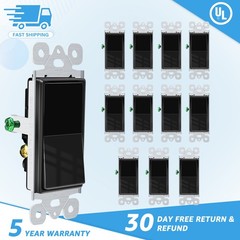 12PK Black Decorator 3 Way Rocker Switch 15A 120/277V UL Certified Single Pole
