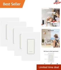 Smart Light Switch with Timer Function and Voice Control, 2.4GHz Wi-Fi – 4 Pack