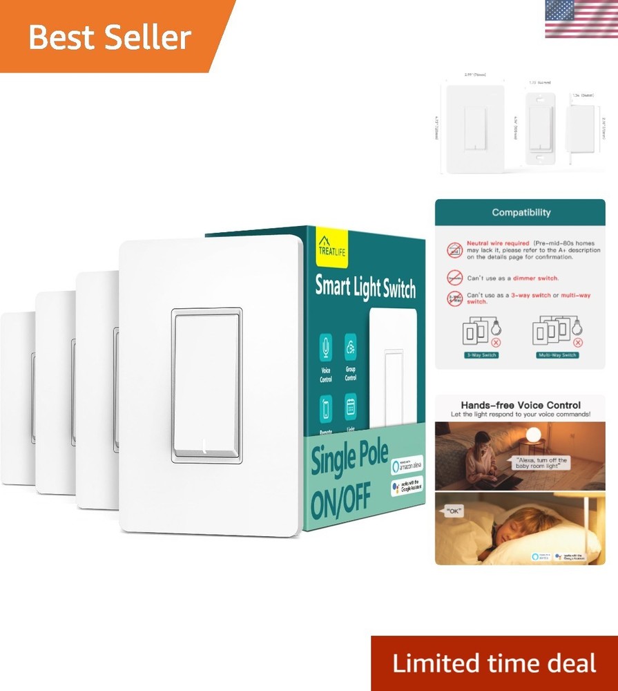 Smart Light Switch Single Pole Works with Alexa, Google Home and SmartThings,…