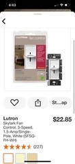 Lutron Skylark SFSQ-FH-WH 3-Speed Fan Control White