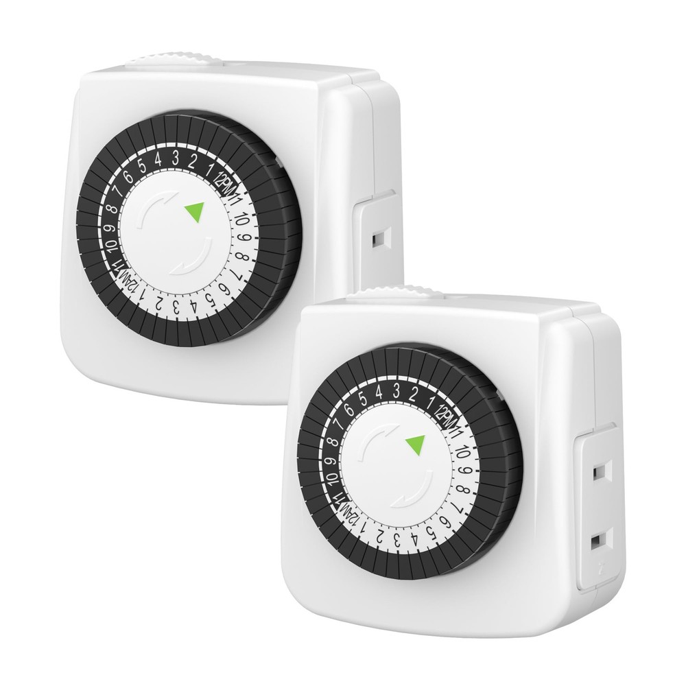 BN-LINK Indoor Timers Plug Mechanical 2 Prong 24-Hour Mini Lamp Timers 2 Pack, f