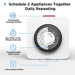 24Hour Dual Outlet Indoor Mechanical Timer Plug 3 Prong 125V 15A ETL