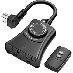 HBN Outdoor Light Timer W/ Remote Control,Waterproof Light Sensor Timer 3-Outlet