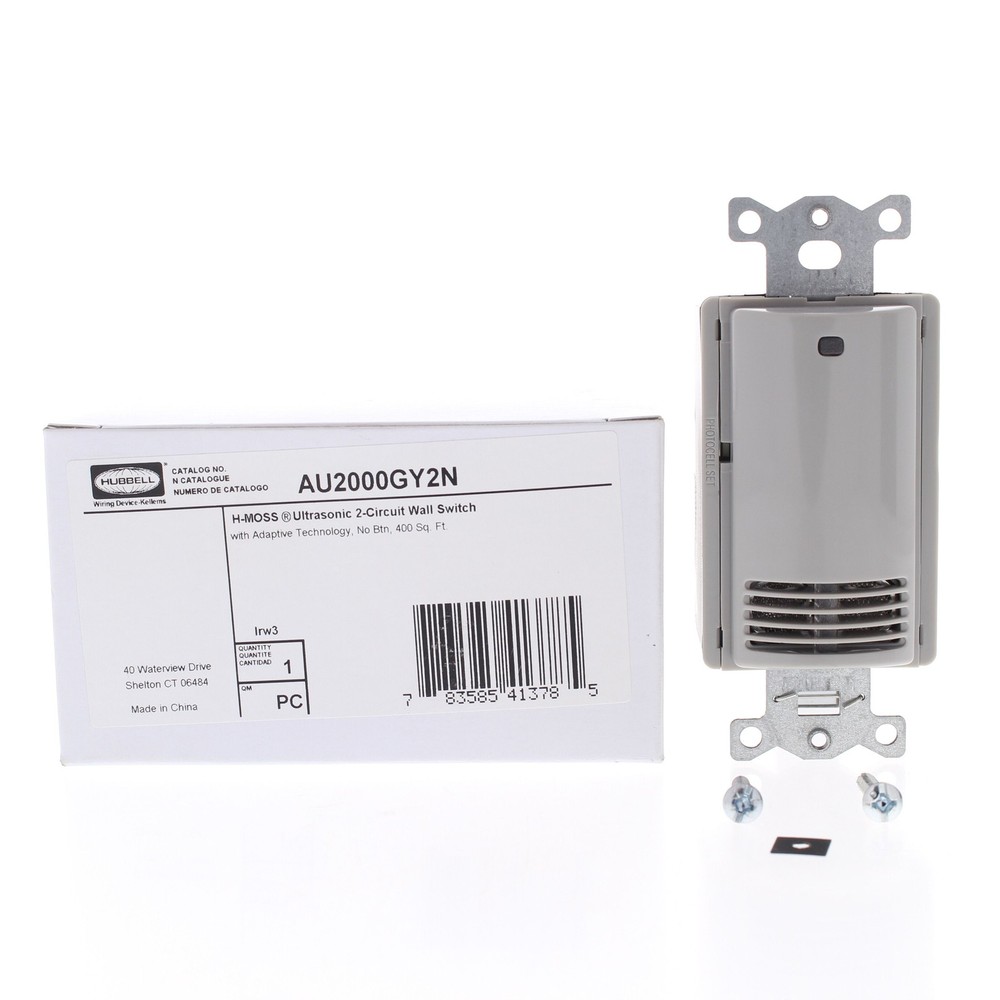 Hubbell AU2000GY2N Gray Occupancy Sensor Switch Ultrasonic Adaptive 2-Circuit