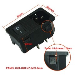 2pcs Large Current Inlet Male Power Socket with 15A Rocker Switch and Fuse, 1…