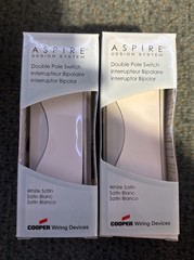 (2 Lot) COOPER 9502WS ASPIRE Double Pole Switch – WHITE SATIN