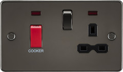 Flat plate 45A DP switch and 13A switched socket w/ neon gunmetal wblack
