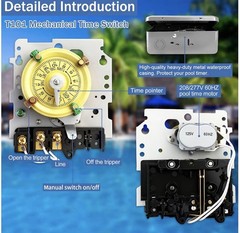 T101 Mechanical Timer Switch, T101 Pool Timer, 120V 2HP SPST 40A Time Switch