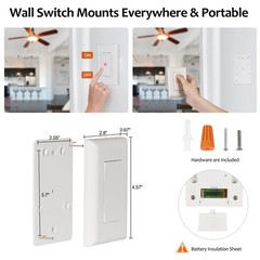 Wireless Light Switch and Receiver Kit, 15A High Power, No Wiring, 100ft RF R…