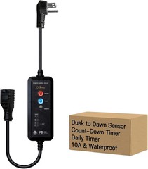 Ccinny Outdoor Timer for Lights with Dusk to Dawn 3-Prong Outlets Power Switch