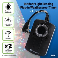 Intermatic HB51K 24 Hour Outdoor Timer with Photocell Light 2 Outlet, Black