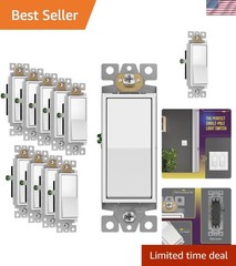 Elegant White Paddle Rocker Light Switch – 15A, 120/277V, 10 Pack Listed