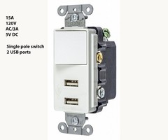 USBB102W 15 Amp 125V Decorator USB Switch Combination Charger, White
