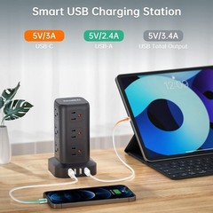 Regleta De Enchufes Protector Contra Sobretensiones 12 Salida 4 Puerto USB Carga