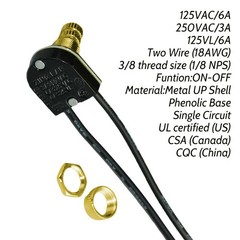 2pcs Zing Ear ZE-106M Rotary Turn Canopy Switch Brass 6 A 250 V E89885 3/8″ R…