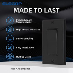 Single Pole Decorator Light Switch Plate 15A 120-277V Rocker Glossy Blk 10 PCS