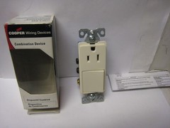 Cooper TR7730LA Light Almond Tamper Resistant 1-Pole Decorator Switch Outlet 15A