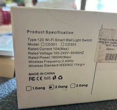 Smart Home Type 120 Wi-Fi Smart Wall Light Switch Alexa and Google Home