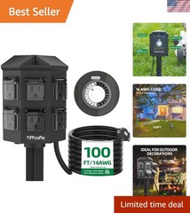 Efficient 24-Hour Outdoor Timer Power Strip with 6 Weatherproof Outlets – 100 FT