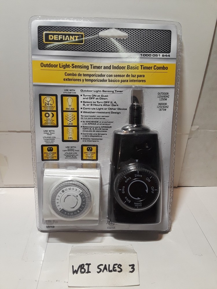 Defiant Outdoor Light Sensing Timer and Indoor Basic Timer Combo NEW