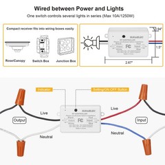 Wireless Remote Light Switch, No Wiring, No WiFi, 100ft RF Range, Pre-Program…