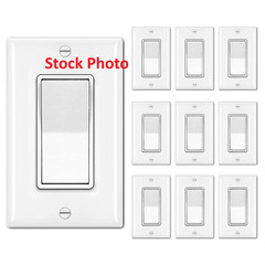10 Pack Single Pole Decorator Light Switch with Wallplate, 15A 120/277V, Rocker