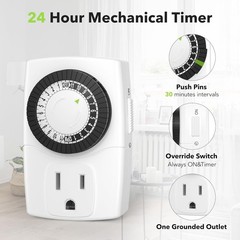 24-Hour Mini Mechanical Outlet Timer, 3-Prong, 4-Pack for Effortless Automation