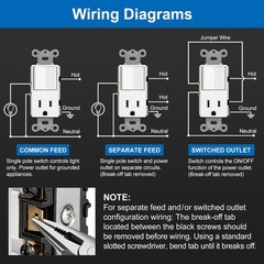 2 Pack Combination Wall Light Switch and Decor Outlet, Single Pole Rocker Swi…