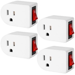 4 Pack 3 Prong Grounded Outlet with On/Off Switch Wall Tap Adapter Power Switch