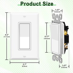3 Way Switch 15A,120/277V,On/Off Rocker Paddle Interrupter, UL/CUL,SPDT,10Packs