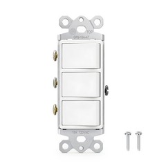 Triple Rocker Light Switch, 15A 120V Single Pole, 3 Individual Switches Groun…