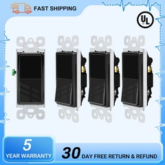 4PCS Black Single Pole Rocker Light Switch 15A Easy Install Push-in Wiring UL