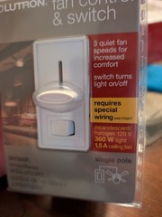 Lutron Fan Control & Switch 3 Fan Speeds On/Off Switch White SFSQ-LFH-WH Bx1