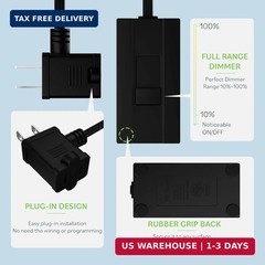TOPGREENER Table-Top Plug in Dimmer for Table or Floor Lamps, Slide Control, Wor