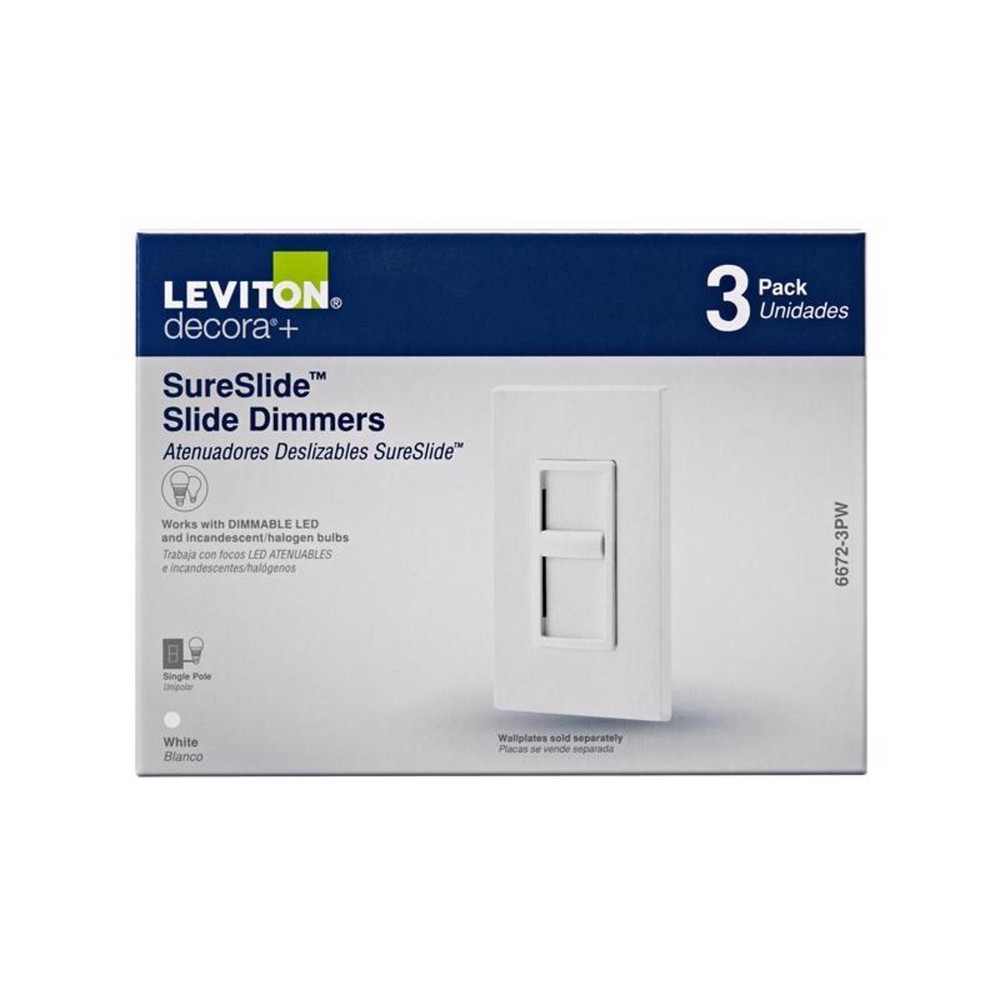 Leviton 6672-3PW 15A 120V Decora SureSlide White 600W Slide Dimmer Switch