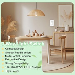 3 Way Switch 15A,120/277V,On/Off Rocker Paddle Interrupter, UL/CUL,SPDT,10Packs
