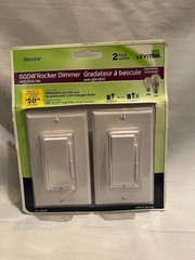 WHITE LEVITON DSL06 DECORA ROCKER DIMMERS WITH SLIDE BAR SET OF 2 , 600W