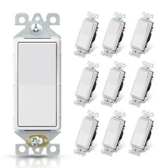 10 Pack 15A Decorator Paddle Light Switch Single Pole White Switches