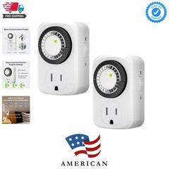 Indoor Mini 24-Hour Mechanical Timer, 2-Pack, 30-Minute Interval, Listed