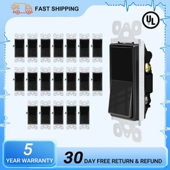 20PCS Black Single Pole Rocker Light Switch 15A Easy Install Push-in Wiring UL