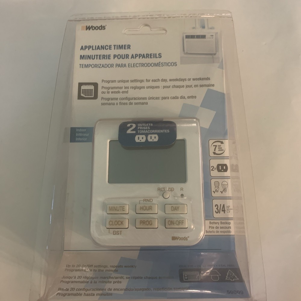 Woods 50009 Heavy-Duty Digital Timer 15 A 125 V 7 Day Time Setting White 1827187